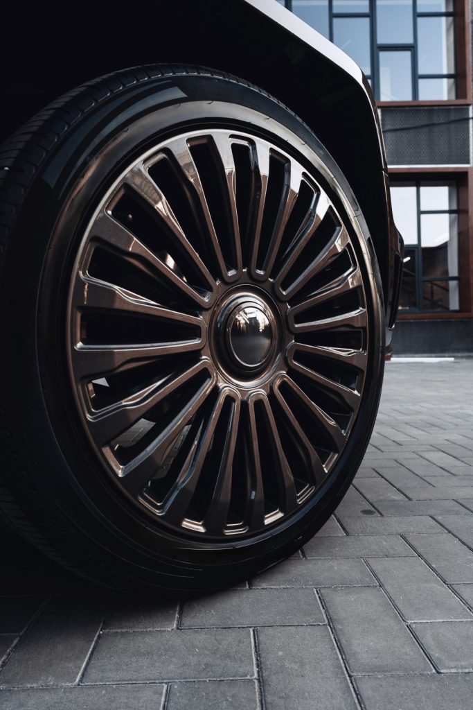 shiny rim and wheel of a car